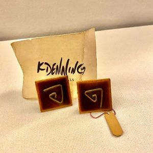 Handmade Vintage K. Dennings Screw- On Earrings, Purple/Brown